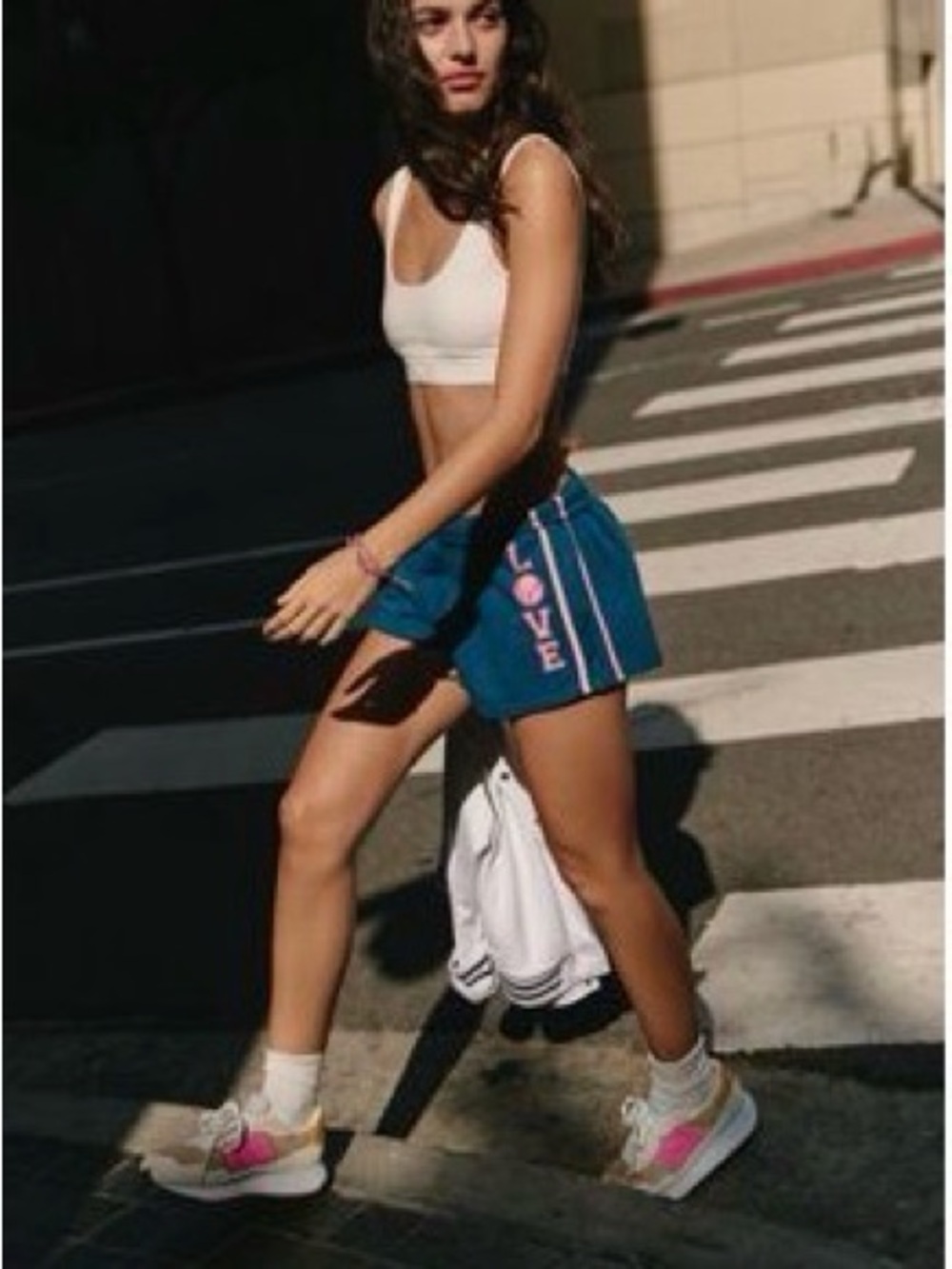 Beach Riot Blue Athletic Shorts with Pink 'LOVE' Side Lettering